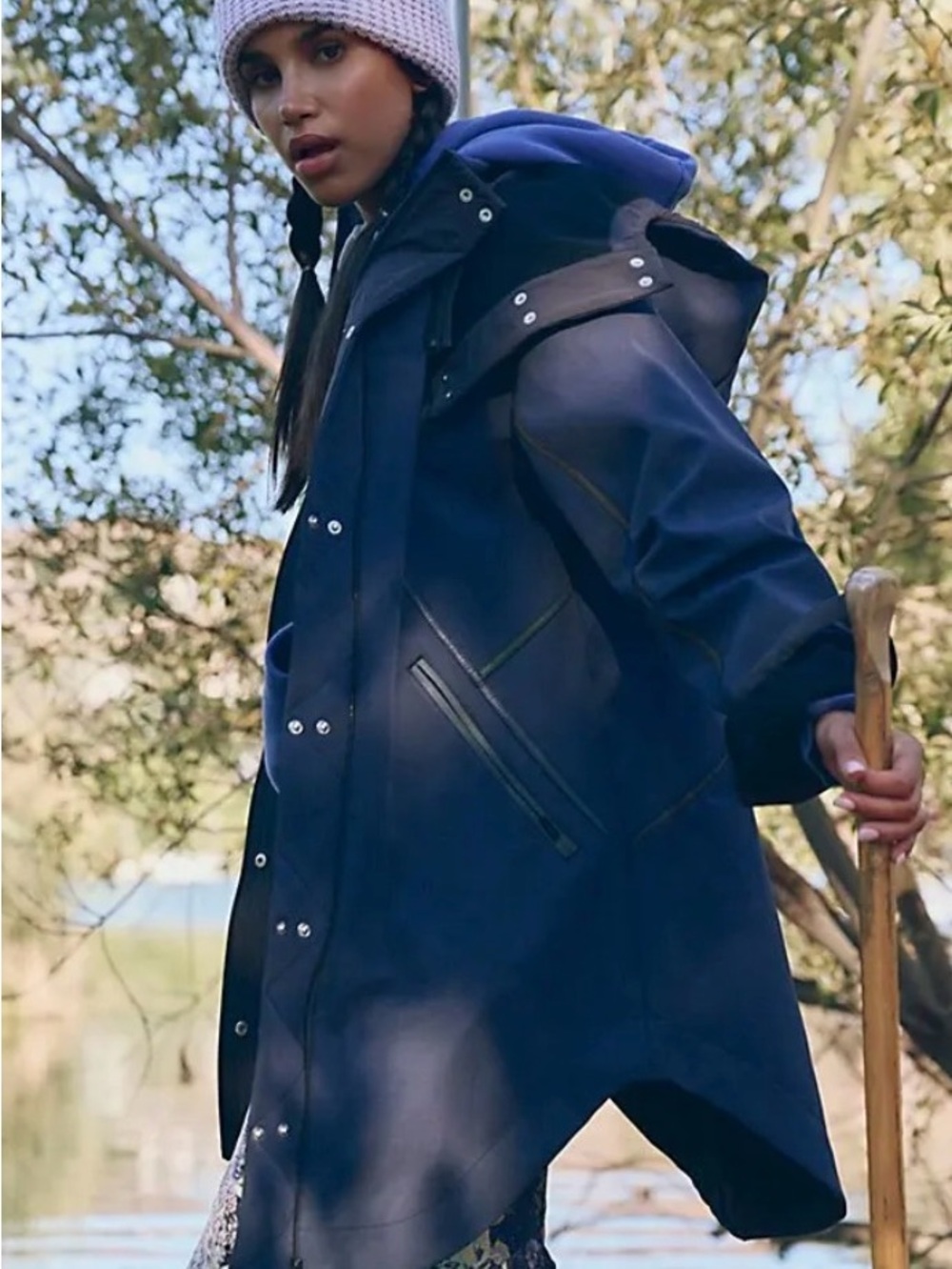 Free People Moon Magic Reflective Rain Parka in navy blue